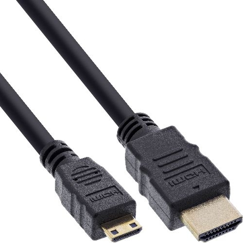 InLine® HDMI Mini auf HDMI Kabel, vergoldete Kontakte, schwarz, 2 m 17462P