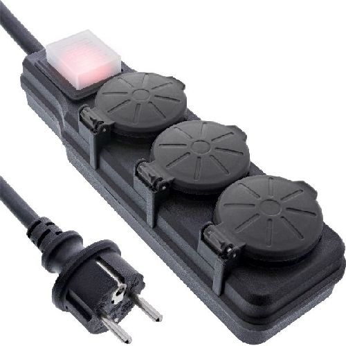 InLine® Outdoor-Steckdosenleiste, 3-fach Schutzkontakt, IP44, mit Schalter, 3m 16493O