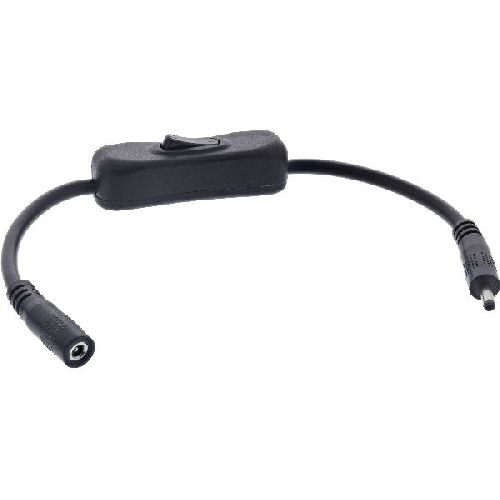 InLine® DC Kabel mit Schalter, DC ST/BU 3,5x1,35mm, AWG 18, schwarz, 0,20m 26906I
