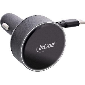InLine® Dual USB-C KFZ Stromadapter 12/24V, ausziehbares Kabel + Buchse, 75W 31502R