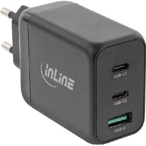 InLine® USB PD Netzteil, GaN Ladegerät, 3-Port, Dual USB-C+USB-A, 65W, schwarz 31506F