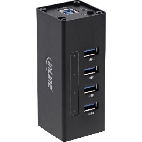 InLine® USB 3.2 Hub, 4 Port, Aluminiumgehäuse, schwarz, mit 2,5 A Netzteil 35395A