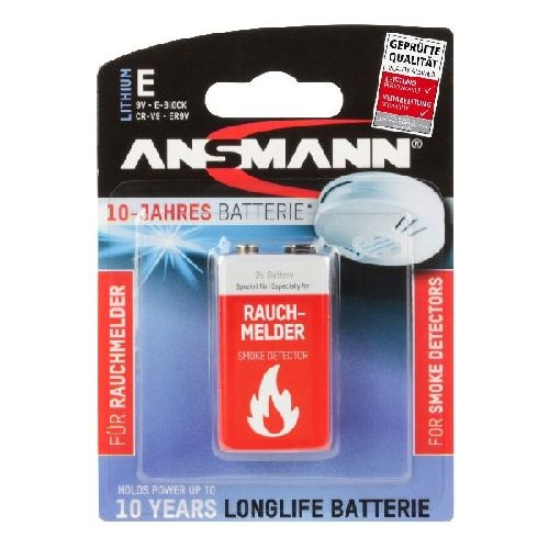 ANSMANN 5021023-01 10-Jahre-Lithiumbatterie für Rauchmelder 9V-E-Block, longlife 01057C