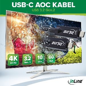 InLine® USB 3.2 Gen.2 AOC Kabel, USB-C Stecker/Stecker, schwarz, 15m 35798A