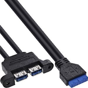 InLine® USB 3.2 Gen.1 Kabel, Mainboard intern zu 2x USB-A Buchse, 0,45m 33390K