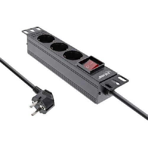 InLine® 10 Steckdosenleiste, 3-fach Schutzkontakt, mit Schalter, 2m, schwarz 16420K