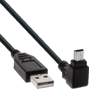 InLine® USB 2.0 Mini-Kabel, ST A/Mini-B ST (5pol) oben abgew. 90°, schwarz, 0,3m 34103