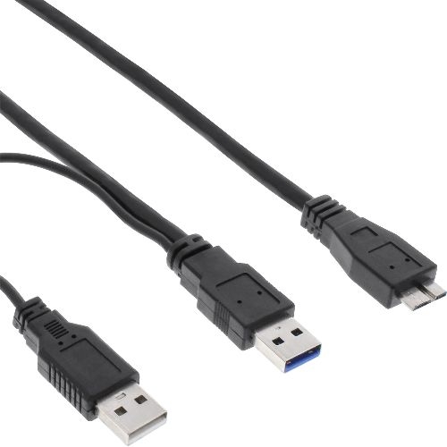 InLine® USB 3.2 Gen.1 Y-Kabel, 2x A an Micro B, schwarz, 1,5m 35415Y