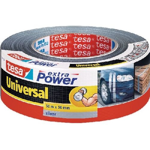 tesa extra power universal, 50m x 50mm, gewebeverstärktes Folienband, silber 11619A