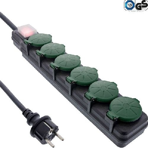 InLine® Outdoor-Steckdosenleiste, 6-fach Schutzkontakt, IP44, mit Schalter, 10m 16496T
