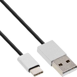 InLine® USB 2.0 Kabel, USB-C Stecker an A Stecker, schwarz/Alu, flexibel, 0,5m 35836