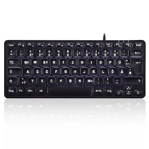 Perixx PERIBOARD-332B DE, Mini-Tastatur, USB kabelgebunden, beleuchtet, schwarz 57155F