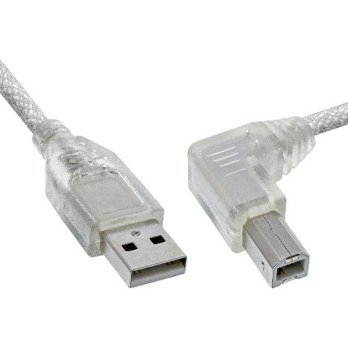 InLine® USB 2.0 Kabel, A an B rechts abgewinkelt, transparent, 1m 34519R