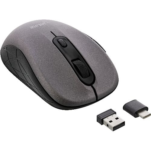 InLine® Maus 3-in-1, Bluetooth + 2x 2.4GHz Funk, 5 Tasten, optisch, grau/schwarz 55363