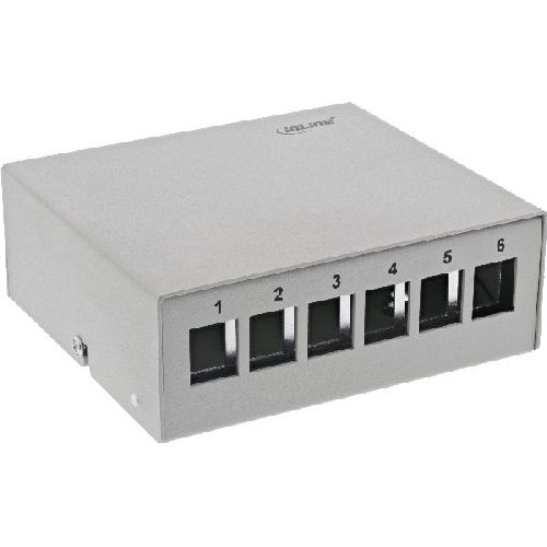 InLine® Patchfeld-Dose Aufputz für 6x Keystone RJ45, Metall, lichtgrau RAL7035 76266