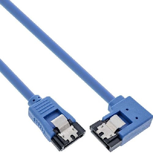 InLine® SATA 6Gb/s Anschlusskabel rund, abgew. rechts, blau, mit Lasche, 0,3m 27703R