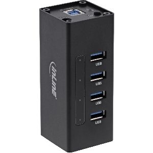 InLine® USB 3.2 Hub, 4 Port, Aluminiumgehäuse, schwarz, mit 2,5 A Netzteil 35395A