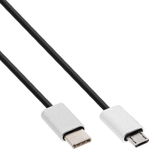 InLine® USB 2.0 Kabel, USB-C ST an Micro-B ST, schwarz/Alu, flexibel, 0,5m 35846