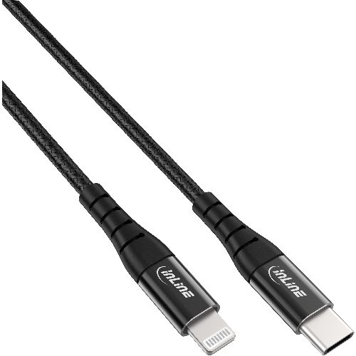 InLine® USB-C Lightning Kabel, für iPad, iPhone, iPod, schwarz/Alu, 2m MFi 31460D