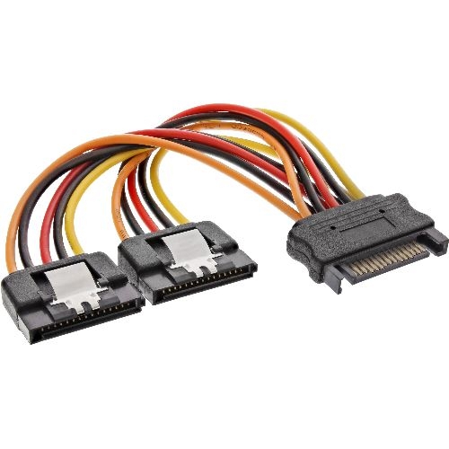 InLine® SATA Strom-Y-Kabel, SATA Buchse an 2x SATA ST mit Lasche, 0,15m 29683A