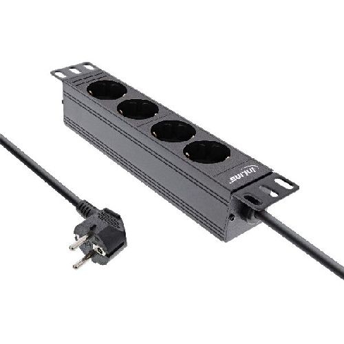 InLine® 10 Steckdosenleiste, 4-fach Schutzkontakt, ohne Schalter, 2m, schwarz 16420J