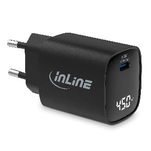 InLine® USB PD Netzteil, GaN Ladegerät, 1-Port, USB-C, 45W, mit Display 31551