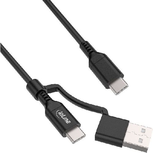 InLine® 2-in-1 USB-C Kabel + USB-A Adapter, USB 2.0, 100W, TPE, schwarz, 2m 31412B