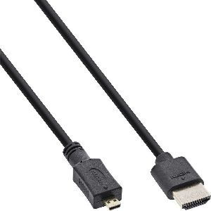InLine® HDMI Superslim Kabel A an D, HS mit Eth., Premium, schwarz / gold, 0,3m 17533D