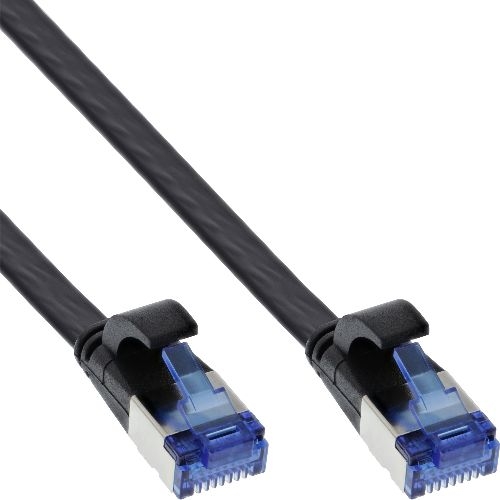 InLine® Patchkabel flach, U/FTP, Cat.6A, TPE halogenfrei, schwarz, 10m 75700S