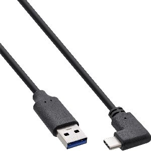 InLine® USB 3.2 Kabel, USB-C Stecker gewinkelt an A Stecker, schwarz, 0,3m 35717W