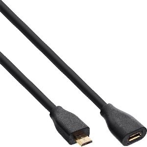 InLine® Micro-USB Verl., USB 2.0 Micro-B ST/BU, schwarz, vergoldete Kont., 3m 32730P