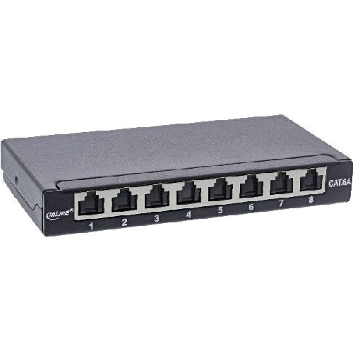 InLine® Patchfeld Cat.6A 0,5HE 8-fach, Tisch/Wand/Hutschiene schwarz Staubschutz 76818B
