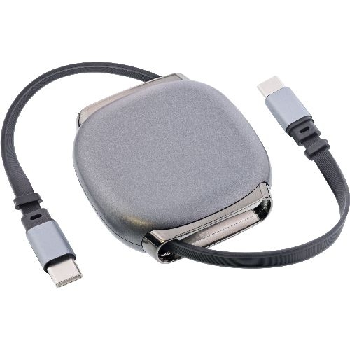 InLine® USB-C Kabel im Case, einziehbar, 100W, 0,80m, schwarz/grau 35850