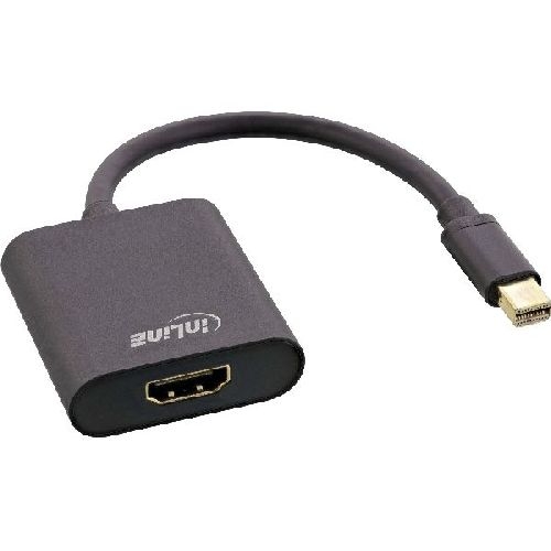 InLine® Mini DisplayPort HDMI Konverterkabel, Aluminium, schwarz, 4K/60Hz 17193S