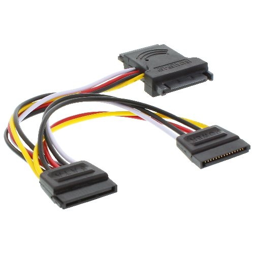 InLine® SATA Stromadapterkabel, SATA Stecker / Buchse, an 2x SATA Stecker, 0,15m 29681