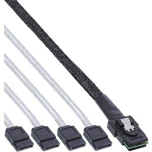 InLine® SAS Anschlusskabel, Mini SAS SFF8087 an 4x SATA, Crossover, OCF, 0,5m 27610C