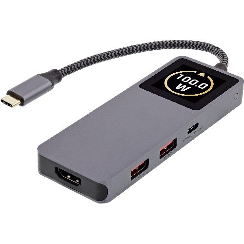 InLine® USB 3.2 Gen.2 Hub, 3x USB-C, 2x USB-A, HDMI 4K, PD 100 W, Display, grau 35392D