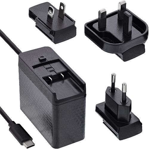 InLine® TravelCharge USB-C Netzteil 140W, GaN, festes Kabel, EU/UK/US, schwarz 31516C