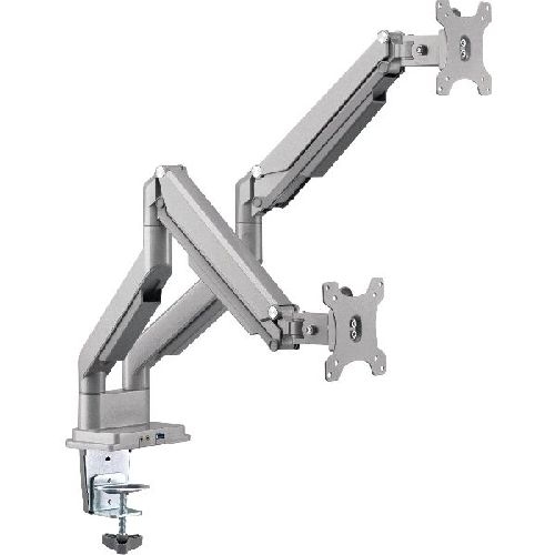InLine® Tischhalterung mit Lifter &amp; USB/Audio, 2 Monitore bis 81cm (32),silber 23171S