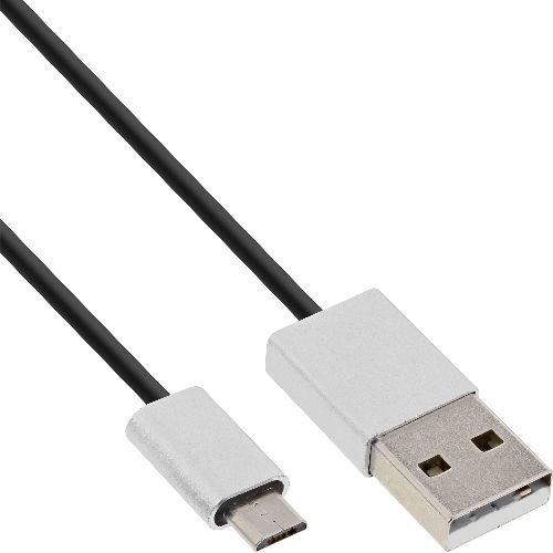 InLine® Micro-USB 2.0 Kabel, USB-A ST an Micro-B ST, schwarz/Alu, flexibel, 5m 31750I