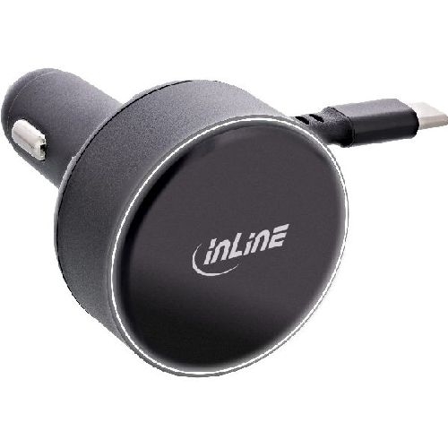 InLine® Dual USB-C KFZ Stromadapter 12/24V, ausziehbares Kabel + Buchse, 75W 31502R