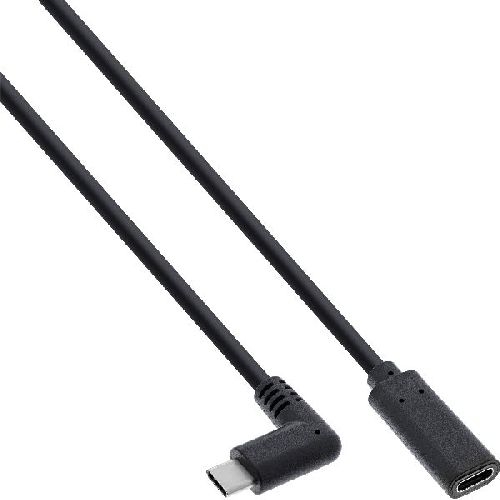 InLine® USB 3.2 Gen.1x2 Kabel, USB-C Verl., ST gewinkelt auf BU, schwarz 2m 35782