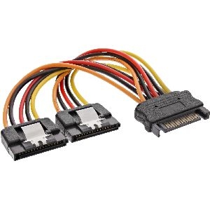 InLine® SATA Strom-Y-Kabel, SATA Buchse an 2x SATA ST mit Lasche, 0,15m 29683A