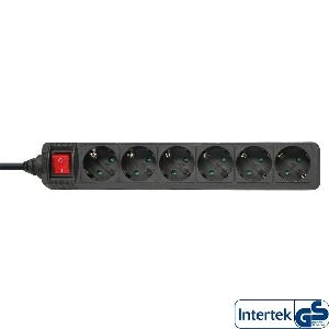 InLine® Steckdosenleiste, 6-fach Schutzkontakt, mit Schalter, schwarz, 5m 16465T