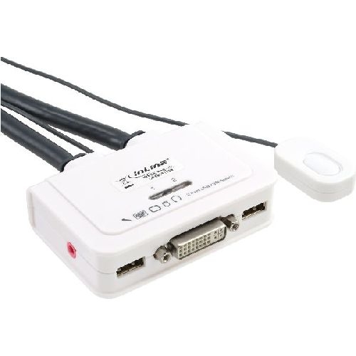 InLine® KVM Switch, 2-fach, DVI-D, USB, mit Audio, integr. Kabel 61613I