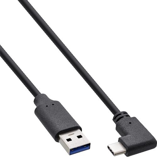InLine® USB 3.2 Kabel, USB-C Stecker gewinkelt an A Stecker, schwarz, 0,5m 35716W