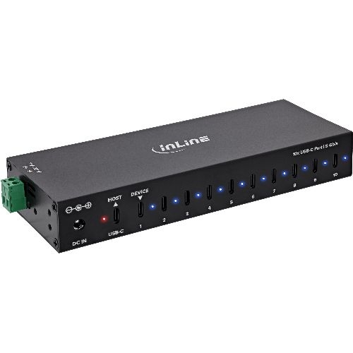 InLine® USB 3.2 Gen.1 Industrie-Hub, USB-C, 10-Port, mit Netzteil 35396F