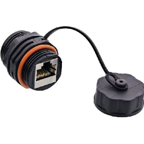 InLine® Patchkabelkupplung, RJ45 Cat.6A, IP68, für Industrie, mit Staubkappe 69990U