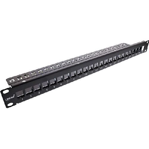 InLine® Patchfeld 24-fach, Keystone Leerblech Patchpanel, 19, 1HE, schwarz 76824H