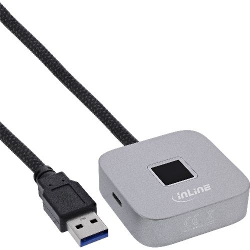 InLine® USB Fingerabdruckscanner mit Hub, Windows Hello, 1,5 m, silber 41360K